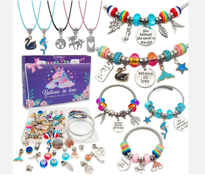 Pendant charm bracelet making kit with resin beads for kids girl colored enamel charms jewelry making kit hot sell
Pendant charm bracelet making kit with resin beads for kids girl colored enamel charms jewelry making kit hot sell