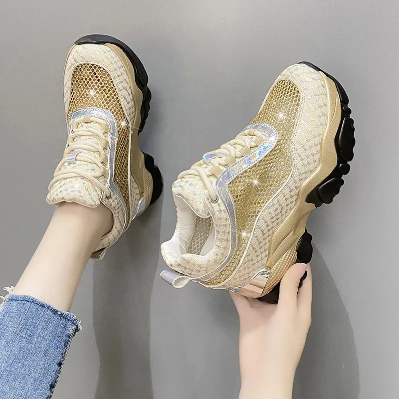 Designer Sneakers Women Platform Shoes 2021 Fashion Breathable Mesh Chunky Sneakers zapatilla de mujer Casual Shoes For Girls, Black,gold,silver
Designer Sneakers Women Platform Shoes 2021 Fashion Breathable Mesh Chunky Sneakers zapatilla de mujer Casual Shoes For Girls, Black,gold,silver