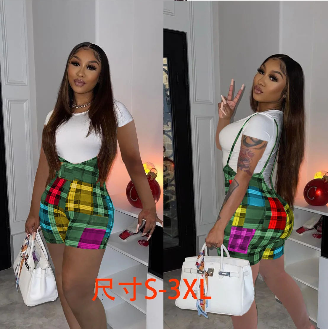 Summer 2021 trendy lovely ladies white tshirt and spaghetti strap plaid shorts set two piece set for women, As picture
Summer 2021 trendy lovely ladies white tshirt and spaghetti strap plaid shorts set two piece set for women, As picture