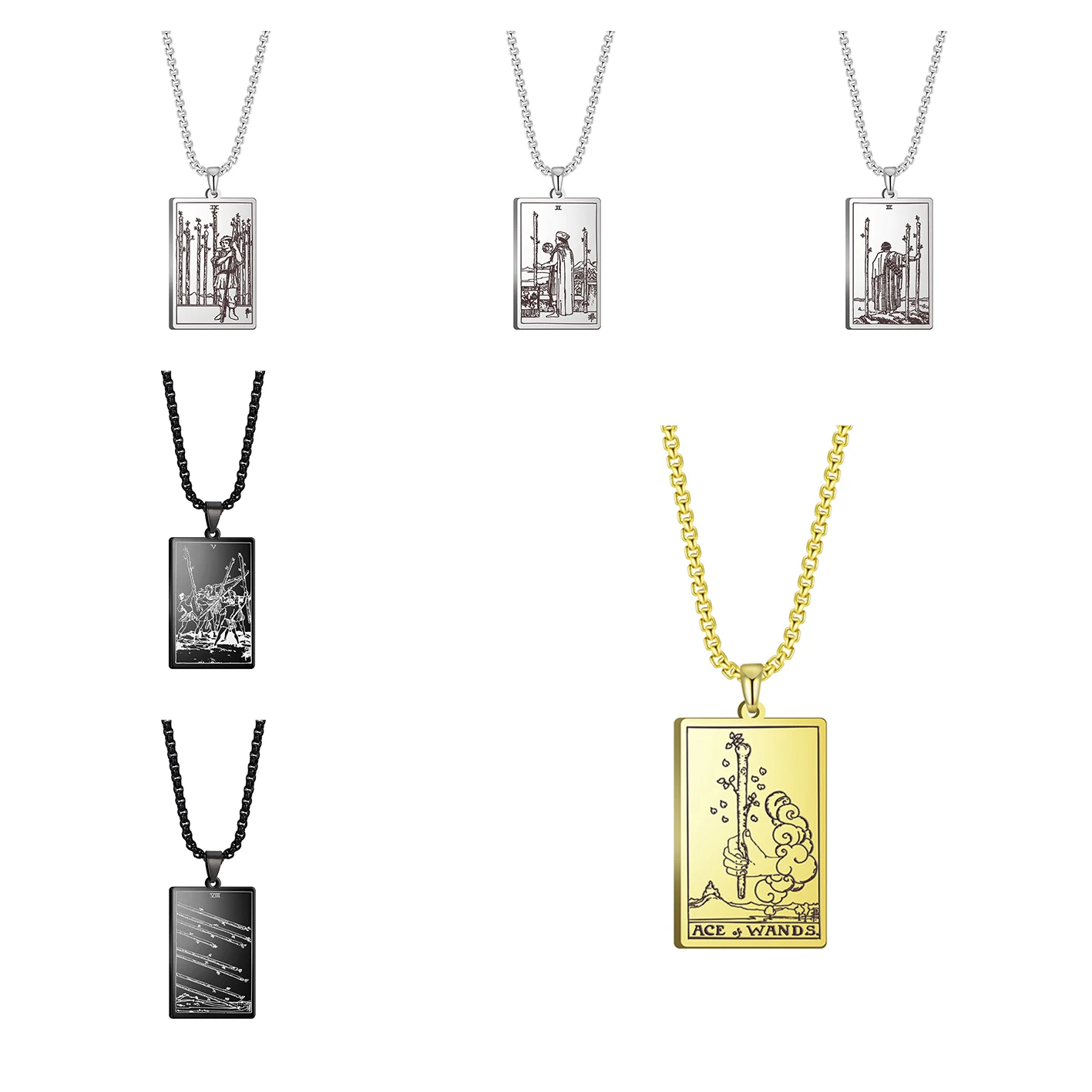 Vintage Stainless Steel Tarot Card Deck Pendant Necklace Custom Wands Amulet Pendant Necklace Gold Filled Fine Jewelry For Women, Silver, gold, black
Vintage Stainless Steel Tarot Card Deck Pendant Necklace Custom Wands Amulet Pendant Necklace Gold Filled Fine Jewelry For Women, Silver, gold, black