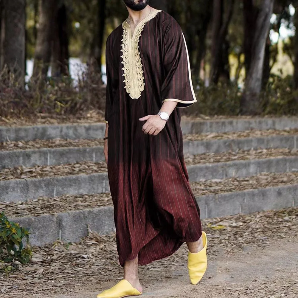 Muslim Men's Robe Abaya Islamic Traditional Clothing Chilaba Man Long Dress Stripe Print Patchwork Casual Shirts, As pictures
Muslim Men's Robe Abaya Islamic Traditional Clothing Chilaba Man Long Dress Stripe Print Patchwork Casual Shirts, As pictures