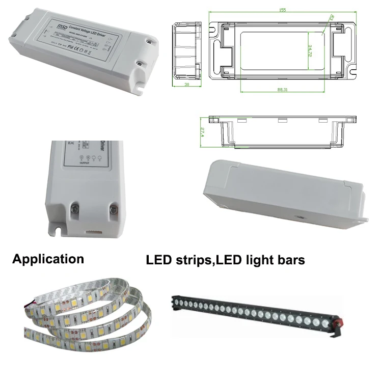 Plastic case 60W class 2 led driver 24v for led strips more 15W 30W 45W choose switching power supply