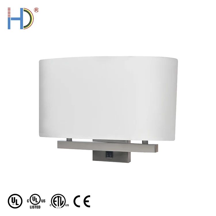 Modern Chrome Finish Fabric Oval Shade Metal Rocker Switch Wall Light