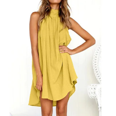 Hot selling spring women's dress round neck pleated dresses cotton and linen vest dress for female
Hot selling spring women's dress round neck pleated dresses cotton and linen vest dress for female