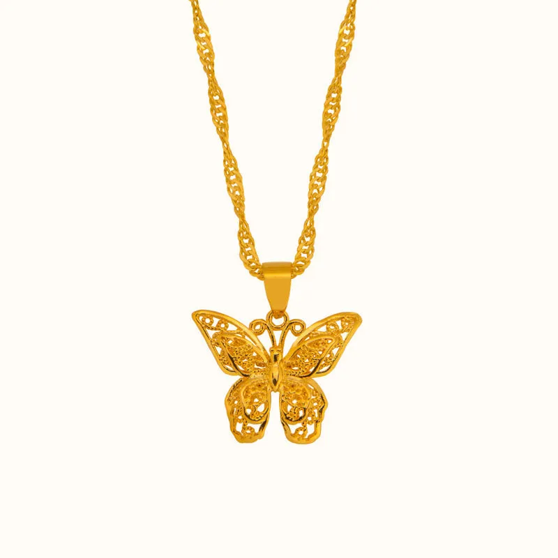 Gold Plated Stainless Steel Exquisite Hollow Butterfly Pendant Statement Necklace For Girl Gift
Gold Plated Stainless Steel Exquisite Hollow Butterfly Pendant Statement Necklace For Girl Gift
