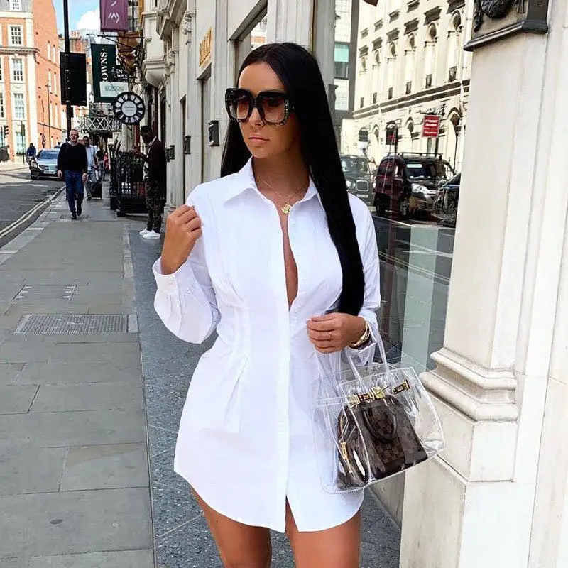 Cross-border hot sale explosion models lapel fold waist casual loose white ladies long-sleeved shirt skirt
Cross-border hot sale explosion models lapel fold waist casual loose white ladies long-sleeved shirt skirt