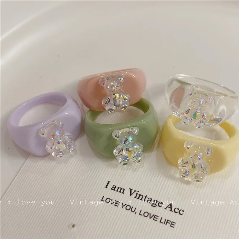 OUYE Korean retro geometric bear ring girl color resin closed ring Korean version of INS wind cartoon acrylic ring, Colorful
OUYE Korean retro geometric bear ring girl color resin closed ring Korean version of INS wind cartoon acrylic ring, Colorful