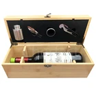 Set Most Popular 4pcs Accessories Inside Nature Bamboo Wood 750ml Single Bottle Wine Box Gift Set