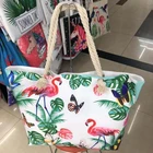 Custom Printed Souvenir Flamingo Design Shopping bag Woman Canvas Beach Handbag