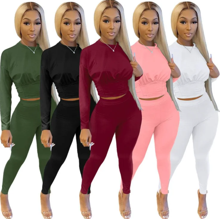 Fashion leisure long sleeve two piece sports pants set waist close slim two piece simple sports solid color set
Fashion leisure long sleeve two piece sports pants set waist close slim two piece simple sports solid color set