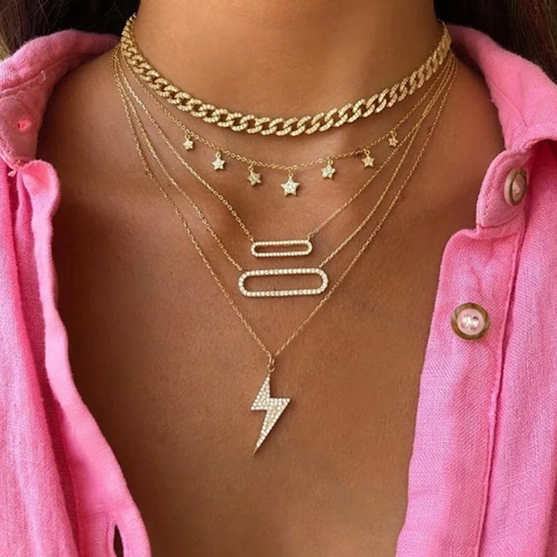 Retro multi-element lightning star necklace jewelry gold metal multi-layer necklace (KNK5182), Silver, gold
Retro multi-element lightning star necklace jewelry gold metal multi-layer necklace (KNK5182), Silver, gold