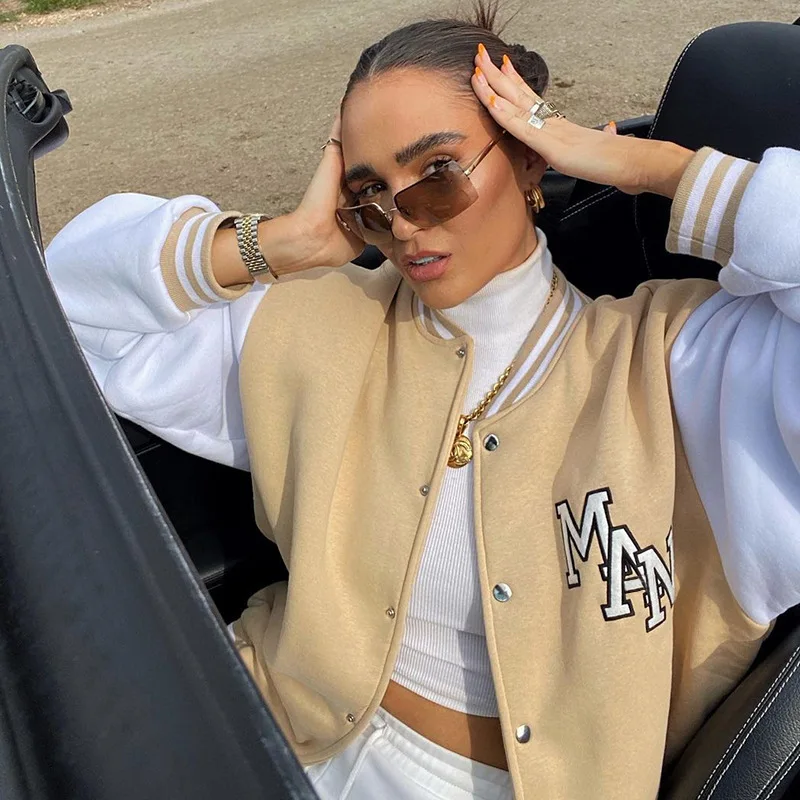 Custom Letter Embroidery Printed Patchwork Single Breasted Outdoor Women's Baseball Jacket, Picture
Custom Letter Embroidery Printed Patchwork Single Breasted Outdoor Women's Baseball Jacket, Picture
