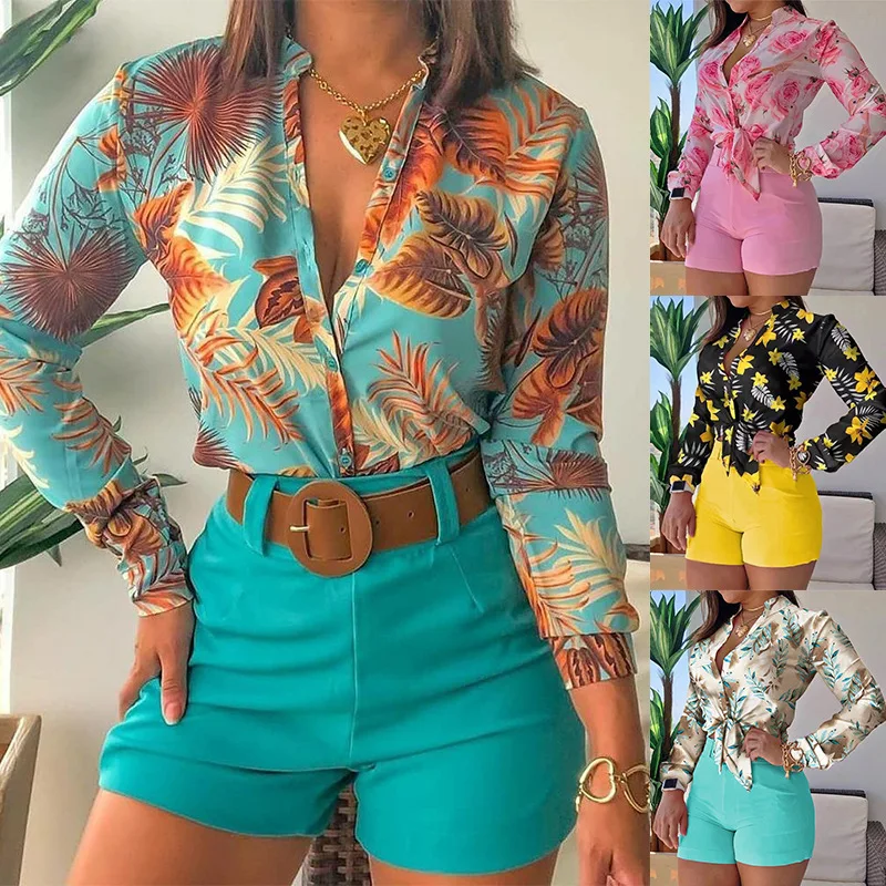 2022 Spring Summer Shorts And Shirt Set Women Casual Long Sleeve Printed Floral Shirts And Shorts Women Two Piece Shorts Set
2022 Spring Summer Shorts And Shirt Set Women Casual Long Sleeve Printed Floral Shirts And Shorts Women Two Piece Shorts Set
