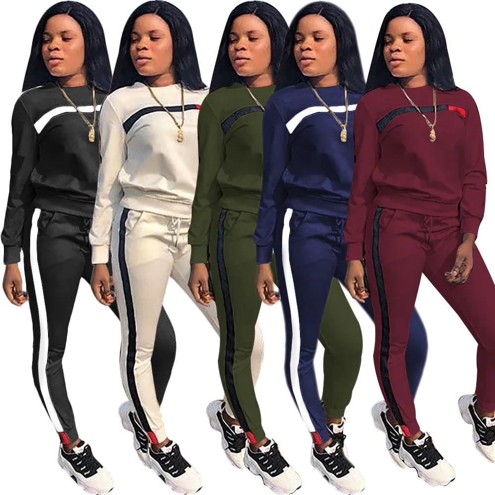 2021 New Round Neck Pullover and Skinny Long Pants 3XL Plus Size Women Stripe Jogger Set Patchwork Women Two Piece Sweatsuit
2021 New Round Neck Pullover and Skinny Long Pants 3XL Plus Size Women Stripe Jogger Set Patchwork Women Two Piece Sweatsuit