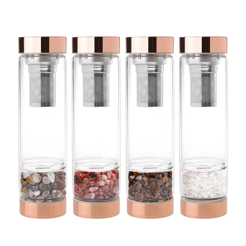 Filter Screen Stainless Steel Rose Gold Natural Healing Gemstone Crystal infused Glass Water Bottle
Filter Screen Stainless Steel Rose Gold Natural Healing Gemstone Crystal infused Glass Water Bottle