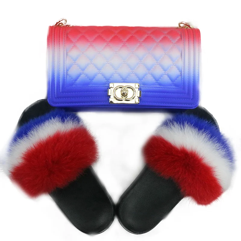 2021 Trendy Summer New Fashion Luxury Custom Logo Red White and Blue Purse Sets with Fox Fur Slippers, Customizable
2021 Trendy Summer New Fashion Luxury Custom Logo Red White and Blue Purse Sets with Fox Fur Slippers, Customizable