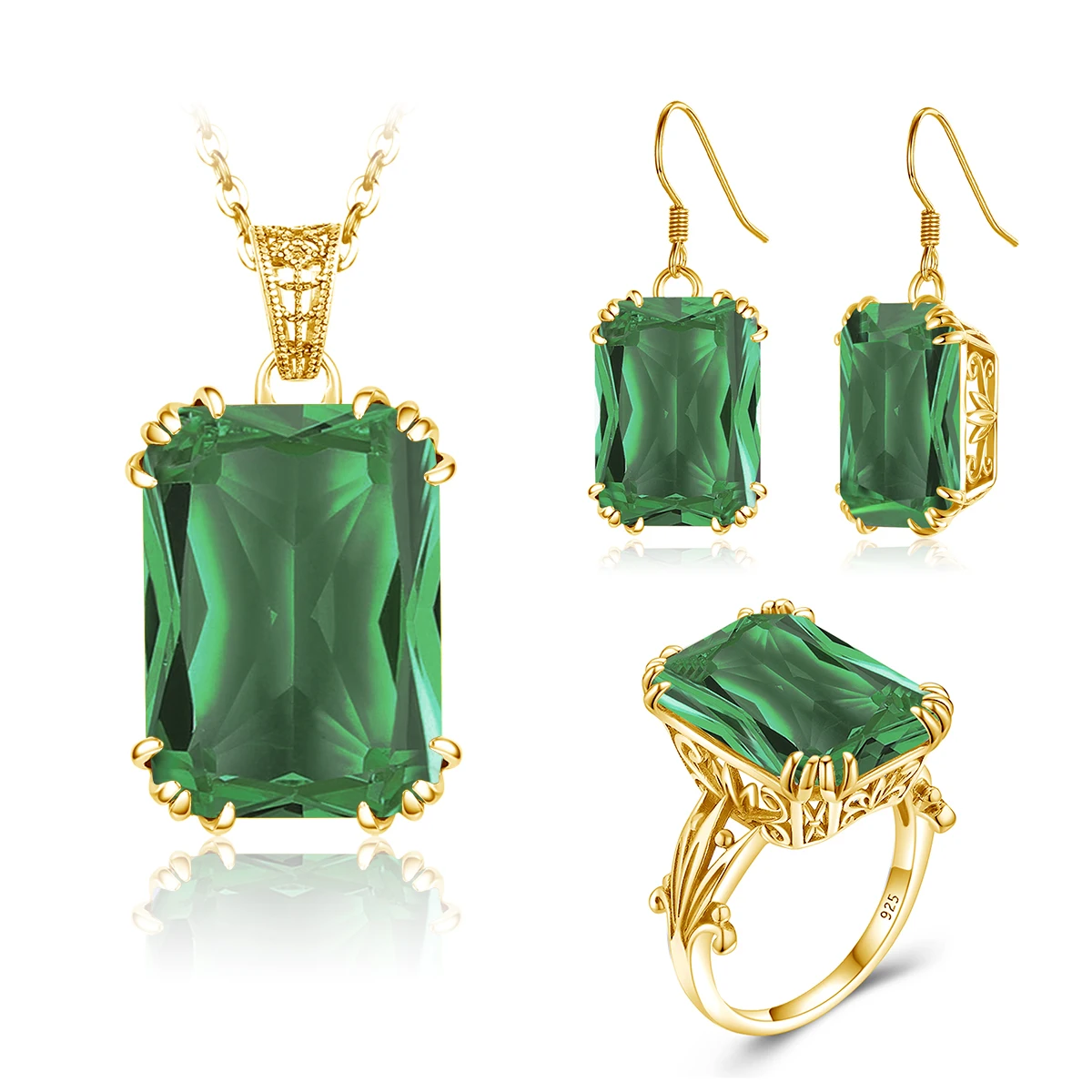 Emerald Gemstone Ring Earrings Pendant Trendy Wedding 925 Sterling Silver Fashion Jewellery Gold Plated Jewelry Sets Women
Emerald Gemstone Ring Earrings Pendant Trendy Wedding 925 Sterling Silver Fashion Jewellery Gold Plated Jewelry Sets Women