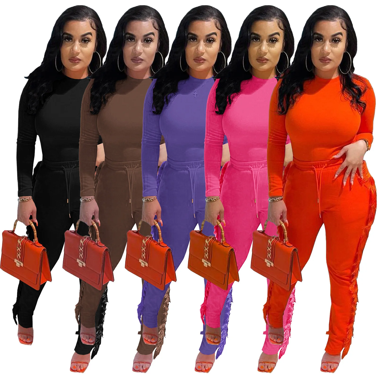 Spring 2022 Women Clothing Solid Tight Tracksuits Two Piece Pants Set Long Sleeve Shirt And Tassel Pants Suit
Spring 2022 Women Clothing Solid Tight Tracksuits Two Piece Pants Set Long Sleeve Shirt And Tassel Pants Suit