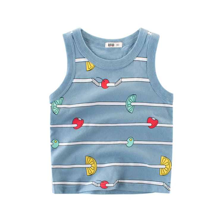Children Summer Soft Cotton Camisole Fruit Print Stripe Sleeveless Kids T-shirts Baby Boys' Tank Tops, Customized color acceptable
Children Summer Soft Cotton Camisole Fruit Print Stripe Sleeveless Kids T-shirts Baby Boys' Tank Tops, Customized color acceptable