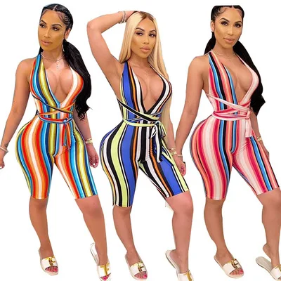 S-XXL 2021 Summer new women's striped print one piece women's casual sexy tights, Picture color
S-XXL 2021 Summer new women's striped print one piece women's casual sexy tights, Picture color