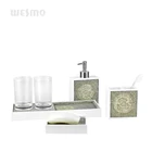 Wood look tree rings polyresin bathroom accessories collection set