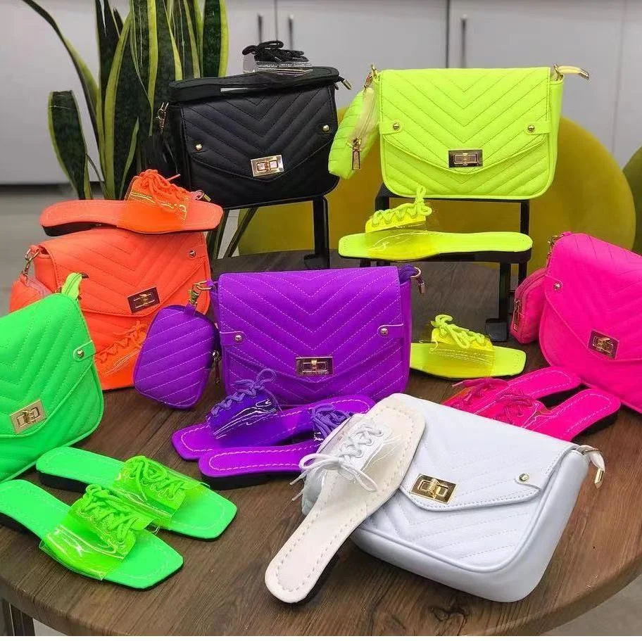 PDEP Candy Jelly Color PVC Lace Up Clear Flat Slippers And Purse Sets Wholesale Summer Beach Outdoor Slippers
PDEP Candy Jelly Color PVC Lace Up Clear Flat Slippers And Purse Sets Wholesale Summer Beach Outdoor Slippers