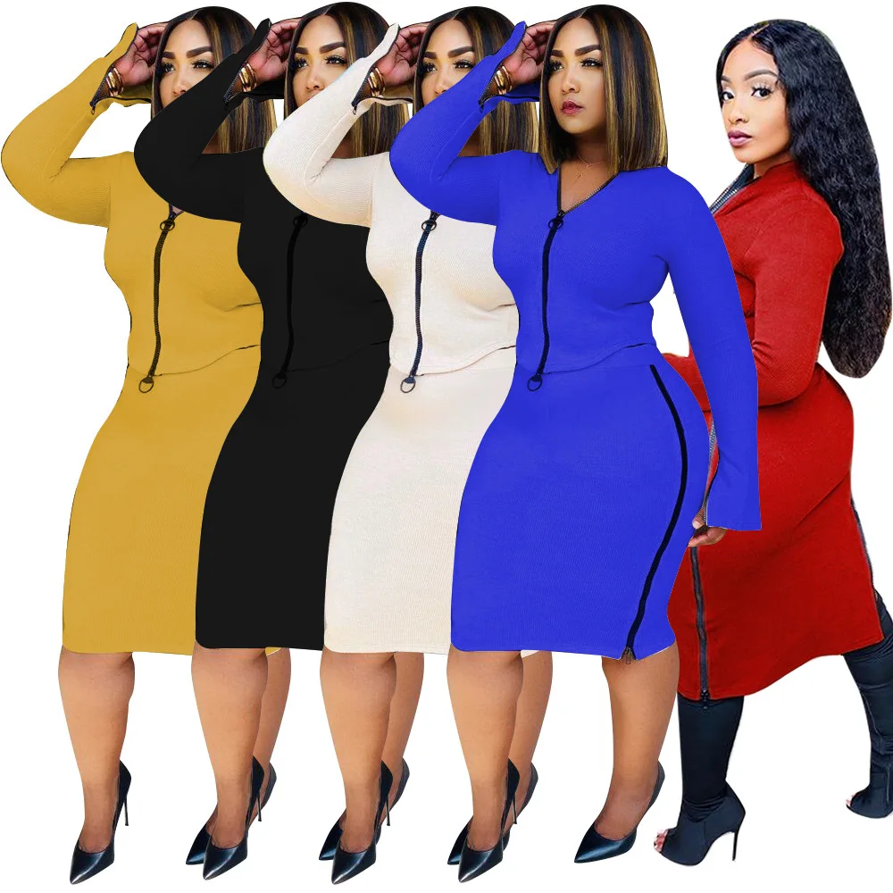 2022 New Solid Color Deep V Neck Pull Up Zipper Knee Length Skirt With Split Skirt Long Sleeve Dress Suit Plus Size Dress
2022 New Solid Color Deep V Neck Pull Up Zipper Knee Length Skirt With Split Skirt Long Sleeve Dress Suit Plus Size Dress