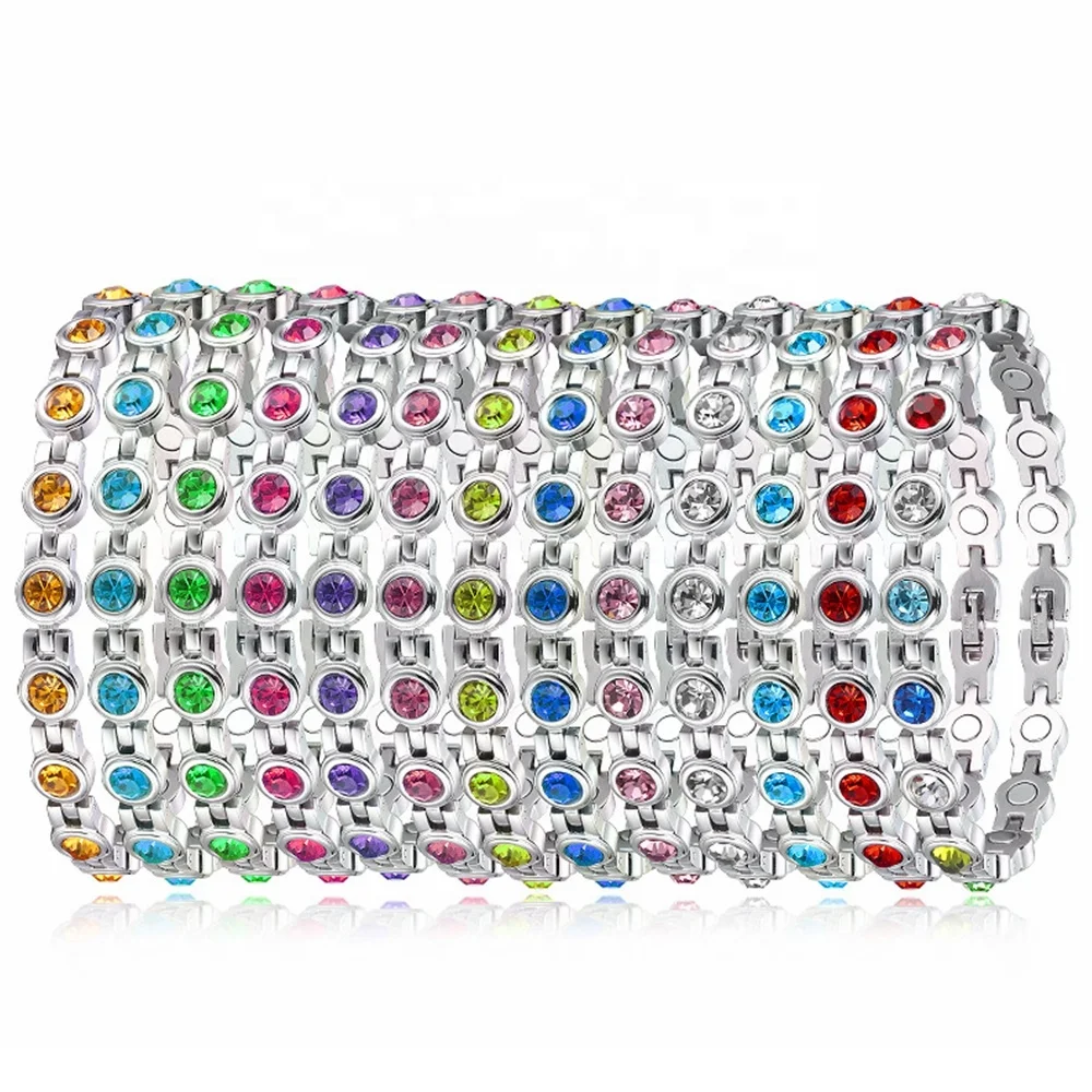 MECYLIFE Multi Colors Stainless Steel Birthstone Bracelet Crystal Rhinestone Health Care Anti Fatigue Women Magnetic Bracelet, 13 colors
MECYLIFE Multi Colors Stainless Steel Birthstone Bracelet Crystal Rhinestone Health Care Anti Fatigue Women Magnetic Bracelet, 13 colors