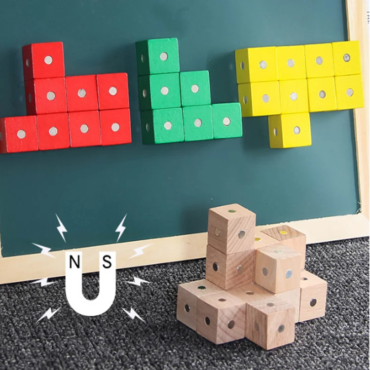 montessori square cube rainbow magnetic blocks wooden toys for