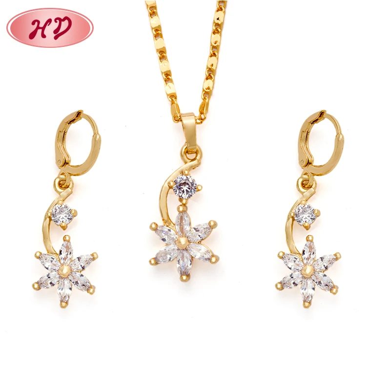 

wholesale dainty charm chain gold plated cubic zirconia necklace pendant copper alloy joyeria jewelry aretes set