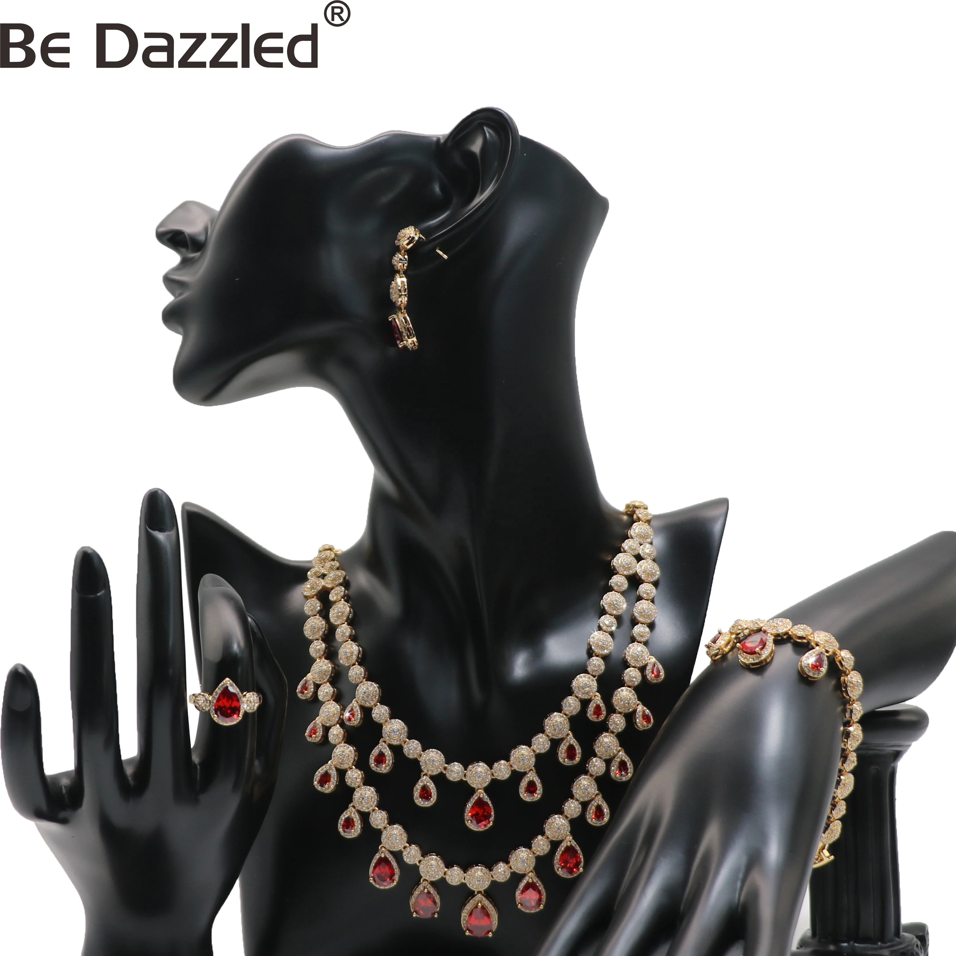 High Quality Cubic Zircon Elegant Women Wedding Red Crystal Ruby Bridal Necklace Earring Sets Zircon Jewelry Set
High Quality Cubic Zircon Elegant Women Wedding Red Crystal Ruby Bridal Necklace Earring Sets Zircon Jewelry Set