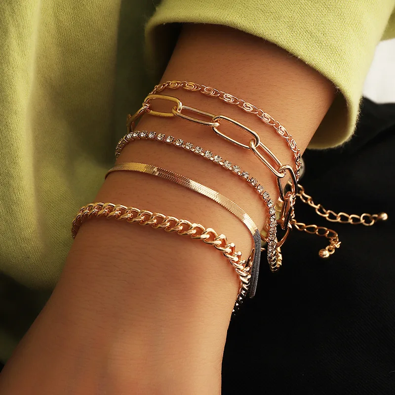 5PCS Set Simple Diamond Link Chain Bracelet Gold Plated Snake Chain Paperclips Bracelet For Girls, As picture
5PCS Set Simple Diamond Link Chain Bracelet Gold Plated Snake Chain Paperclips Bracelet For Girls, As picture