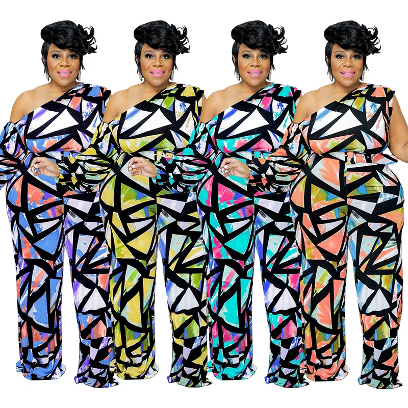 Casual Loose Printed 5XL Lady Elegant Jumpsuit 2022 Summer New Arrival Strapless One Shoulder Wide Leg Pants Plus Size Jumpsuits, Black,purple,blue,yellow
Casual Loose Printed 5XL Lady Elegant Jumpsuit 2022 Summer New Arrival Strapless One Shoulder Wide Leg Pants Plus Size Jumpsuits, Black,purple,blue,yellow