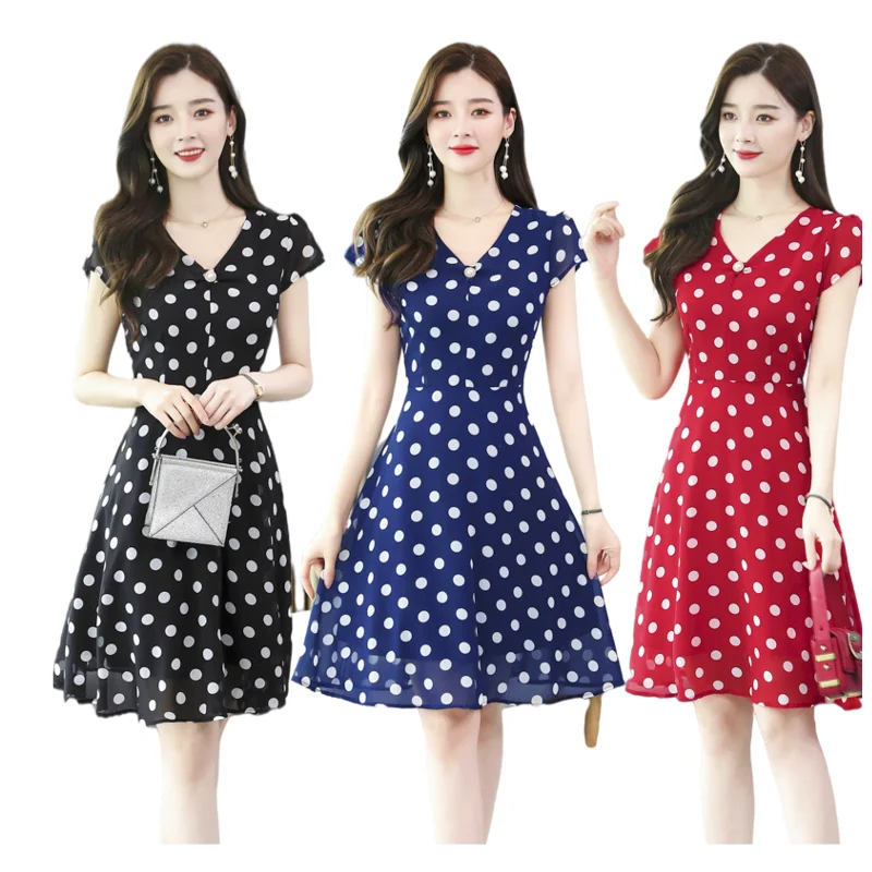 Polka dot dress women 2021 plus size women's v-neck short-sleeved French chiffon skirt
Polka dot dress women 2021 plus size women's v-neck short-sleeved French chiffon skirt