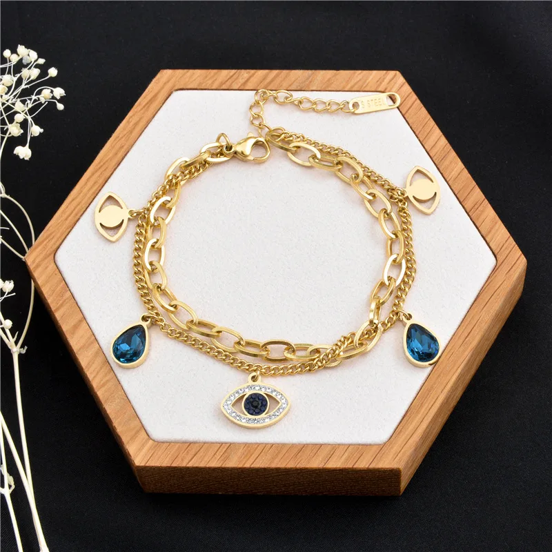 Simple Personality Stainless Steel Evil Eyes Charm Bracelet Adjustable Evil Eyes crystal Pendant Bracelet, As picture
Simple Personality Stainless Steel Evil Eyes Charm Bracelet Adjustable Evil Eyes crystal Pendant Bracelet, As picture