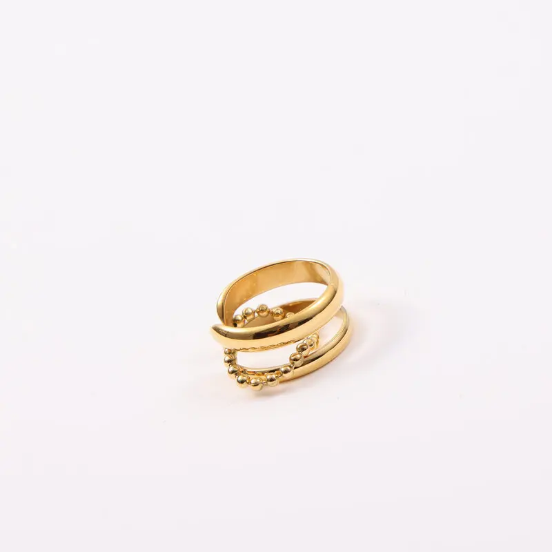 High End 18K PVD Gold Plated Double Cabochon Beads Open Rings Stainless Steel Women Rings Tarnish Free Jewelry
High End 18K PVD Gold Plated Double Cabochon Beads Open Rings Stainless Steel Women Rings Tarnish Free Jewelry