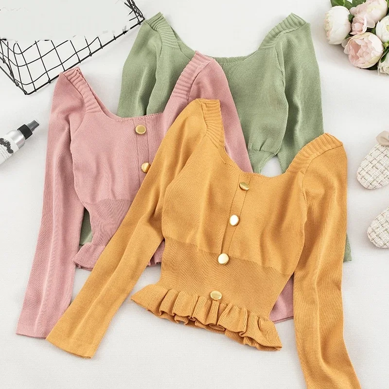 Women Sweater Korean Version Long Sleeve Sweet Solid Short Girl Early Autumn Knitted Pullovers Solid Sweater Casual Knitwear
Women Sweater Korean Version Long Sleeve Sweet Solid Short Girl Early Autumn Knitted Pullovers Solid Sweater Casual Knitwear