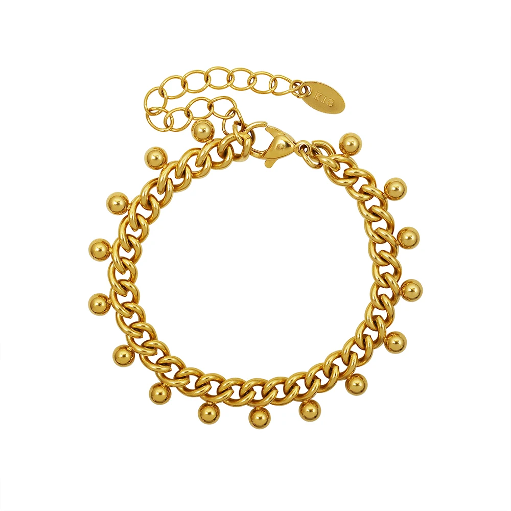 Titanium Steel Plated 18k Gold Personalized Simple Chain Small Ball Charm Bracelet Bangles, 18k gold bracelet
Titanium Steel Plated 18k Gold Personalized Simple Chain Small Ball Charm Bracelet Bangles, 18k gold bracelet