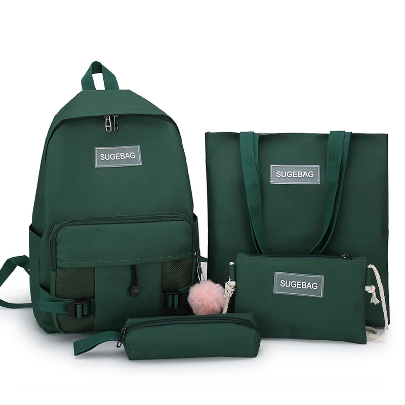Pure Color Canvas Hair Ball Pendant Letter Printing Four Piece Set School Backpack, Black/red/pink/green
Pure Color Canvas Hair Ball Pendant Letter Printing Four Piece Set School Backpack, Black/red/pink/green
