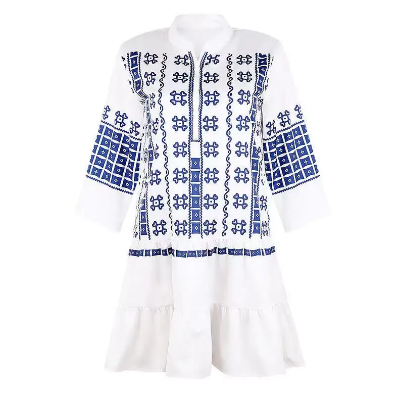 Best selling new European style V-neck loose printing one-piece dress for good quality, Shown
Best selling new European style V-neck loose printing one-piece dress for good quality, Shown