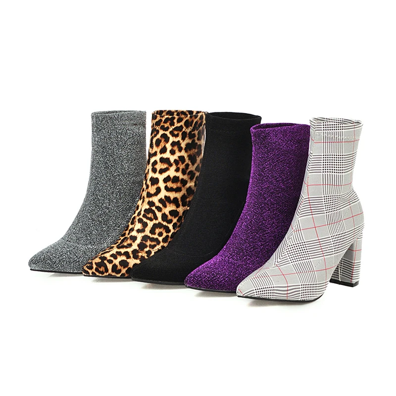 Women's Fashion Leopard Print Pullover Boots Ladies Casual Socks Boots Solid Color Slip-On Ankle Boots, Black/silver/leopard/purple
Women's Fashion Leopard Print Pullover Boots Ladies Casual Socks Boots Solid Color Slip-On Ankle Boots, Black/silver/leopard/purple