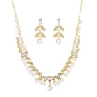Exquisite Women Fashion Gold Rhinestone Pearl Necklace set Crystal Bridal Wedding Jewelry Set