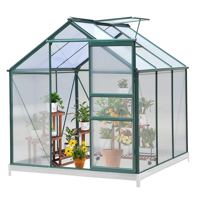 

Metal aluminium houses small mini single span polycarbonate commercial garden greenhouses, Silver, green or customized
