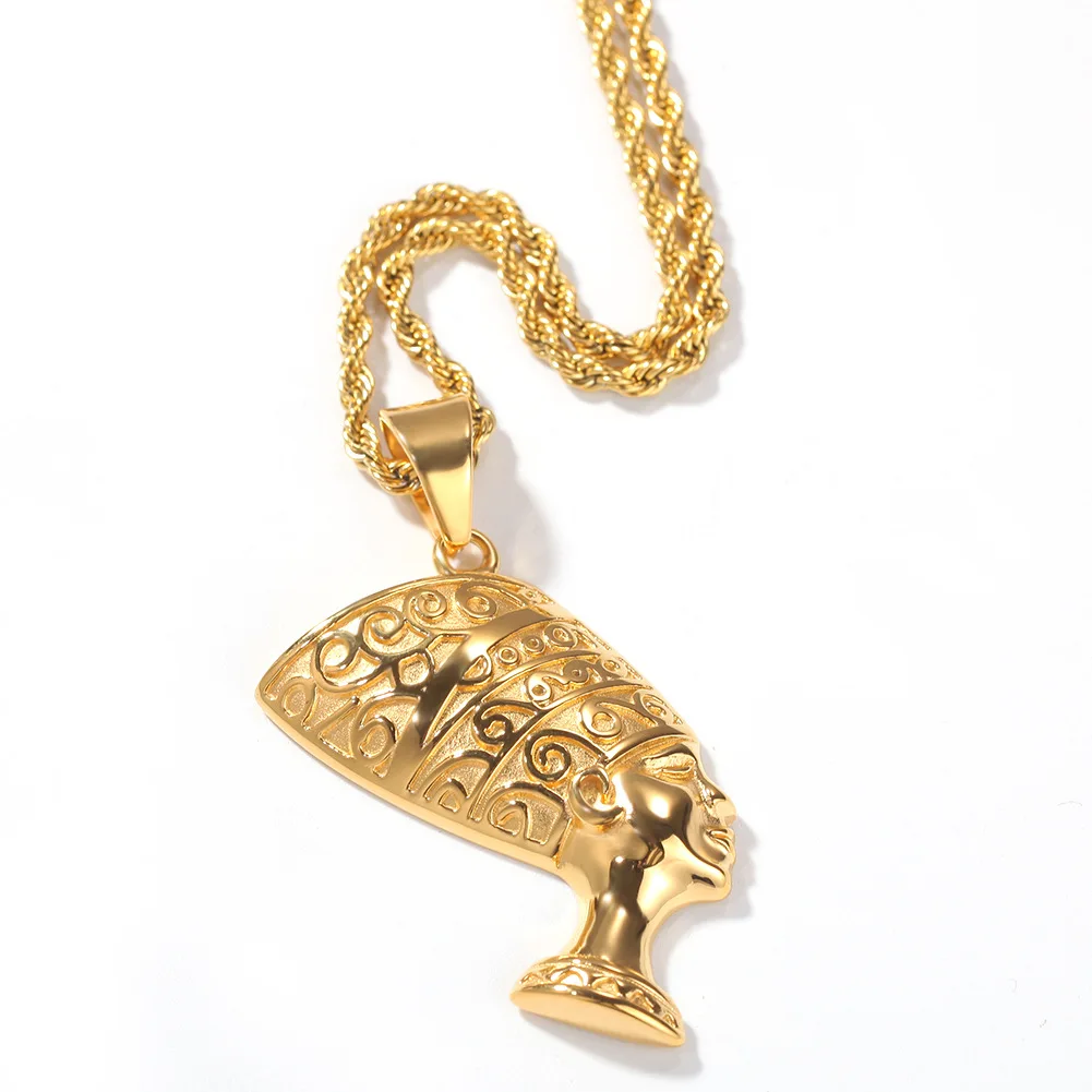 Trendy gold and black Cleopatra pendant stainless steel necklace male and female pop retro hip hop accessories wholesale
Trendy gold and black Cleopatra pendant stainless steel necklace male and female pop retro hip hop accessories wholesale