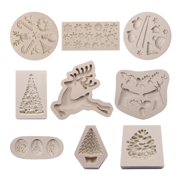 

A1112 Cake Decorating Tools DIY Santa Claus Elk Cane Bell Icicle Fondant Cake Silicone Molds Creative DIY Chocolate Mold