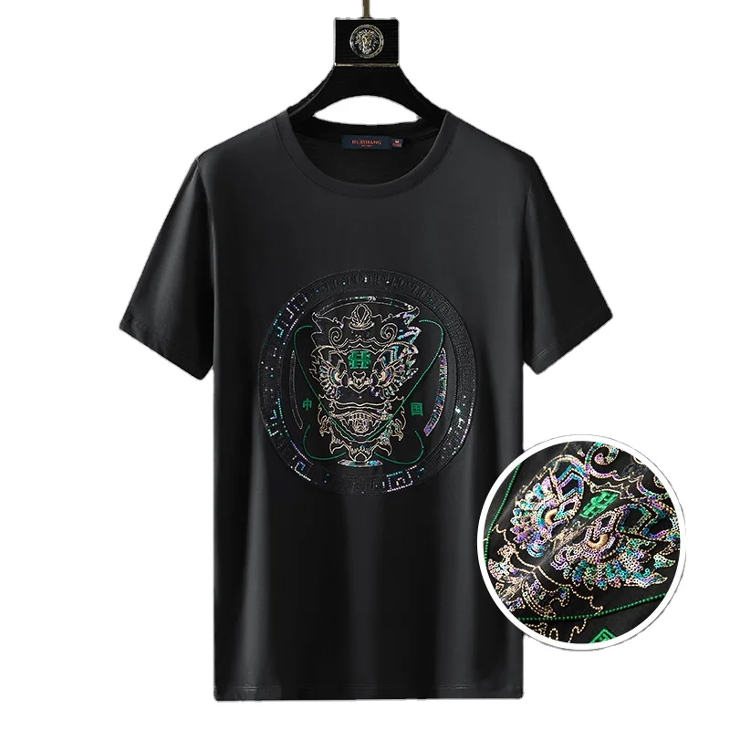 Hot sale fashion Chinese style Lion dance figure bead o-neck embroidery casual camisetas hombre graphic t shirts men
Hot sale fashion Chinese style Lion dance figure bead o-neck embroidery casual camisetas hombre graphic t shirts men