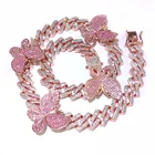 Rose Gold Hip Hop Women Men Silver Rose Gold Chain Diamond Butterfly Necklace Jewelry Wholesale
