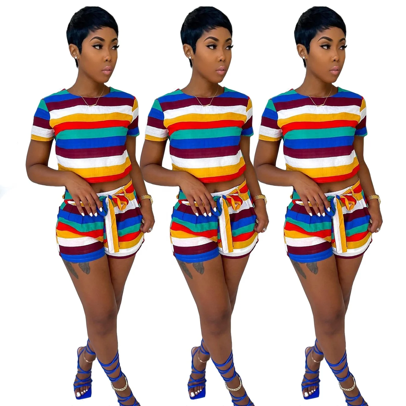 B54878A Cotton shorts set women summer fashion plus size 2 piece striped shorts, Shown
B54878A Cotton shorts set women summer fashion plus size 2 piece striped shorts, Shown