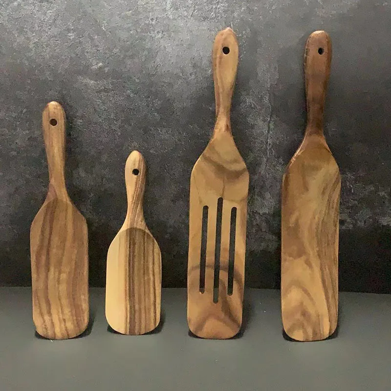 Natural wooden cooking utensil set porridge teak wood kitchen tools spurtles of 4, Natural wood color
Natural wooden cooking utensil set porridge teak wood kitchen tools spurtles of 4, Natural wood color