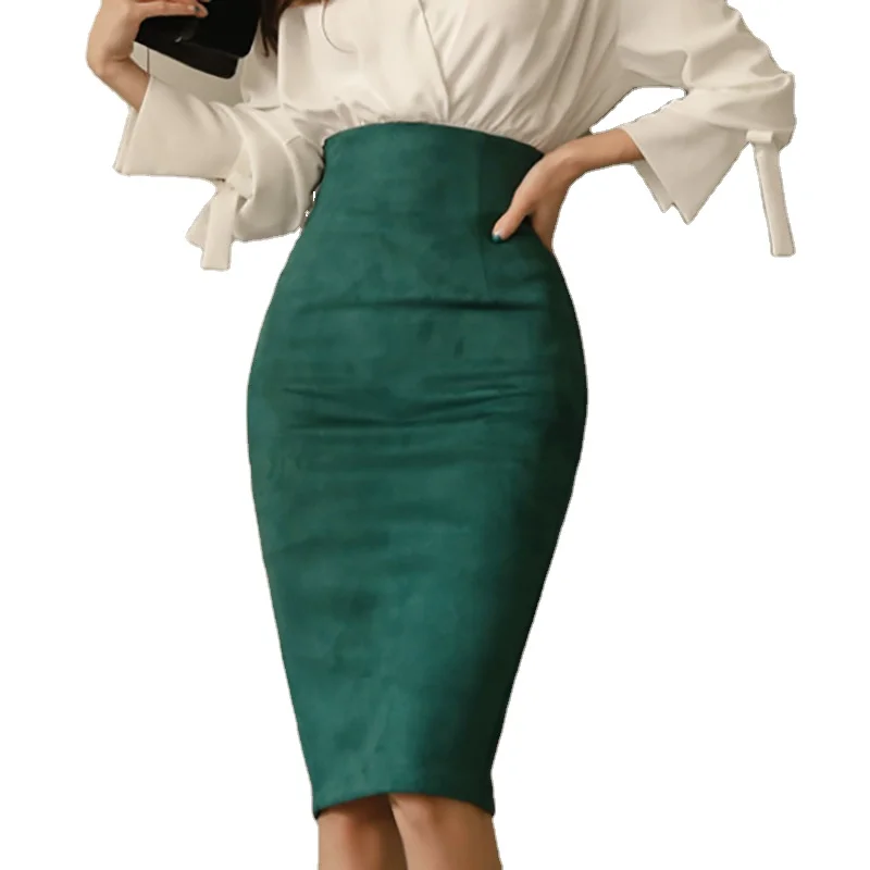 Fashion pencil green skirts women high waist bodycon suede clothes solid wrapa skirt for office lady, As shown in the figure
Fashion pencil green skirts women high waist bodycon suede clothes solid wrapa skirt for office lady, As shown in the figure